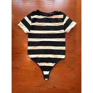 ASOS DESIGN Bodysuit Womens Small Parisian Black White Striped Short Sleeve
